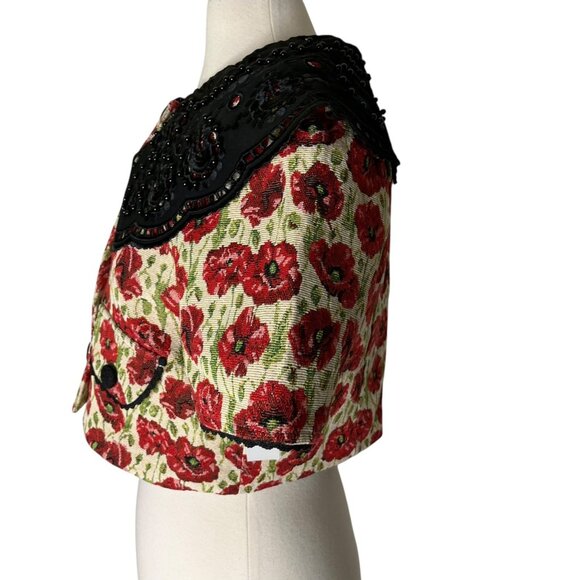 Sister Jane Poppy Tapestry Contrast Beaded Lace Collar Top Jacket NWT SIZE MP - Picture 4 of 6